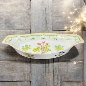 GEORGES BRIARD Victorian Garden Ceramic Elongated Dish Plate Platter Floral VTG